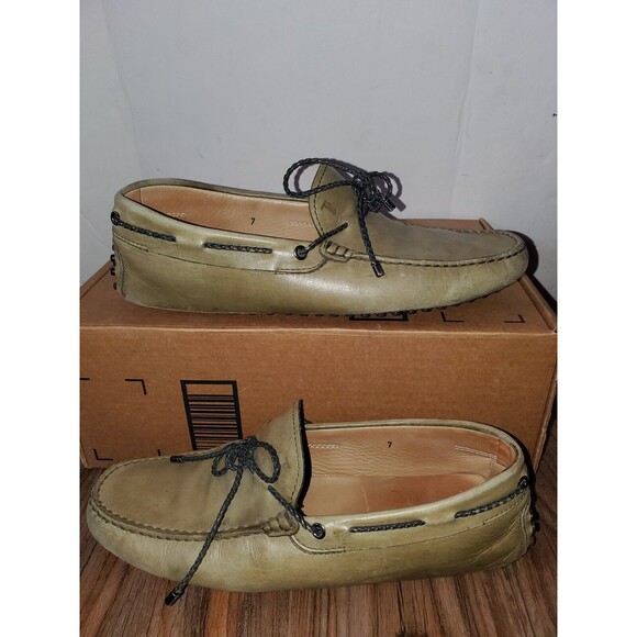 Tod\'s Rare Color Men\'s 7 Genuine Italian Leather Olive Green Loafers $625 Retail main image 5